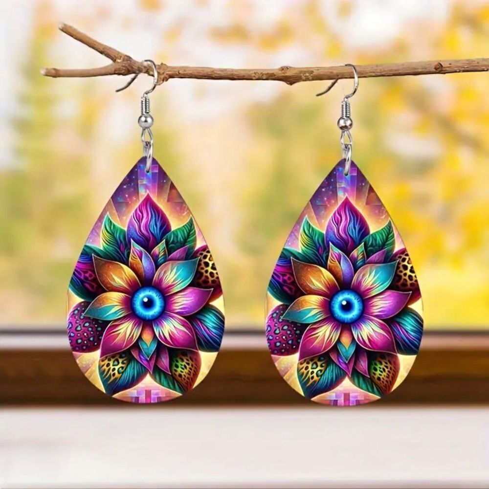 Lotus Multi Color Faux‎ Leather Teardrop Dangle Earrings